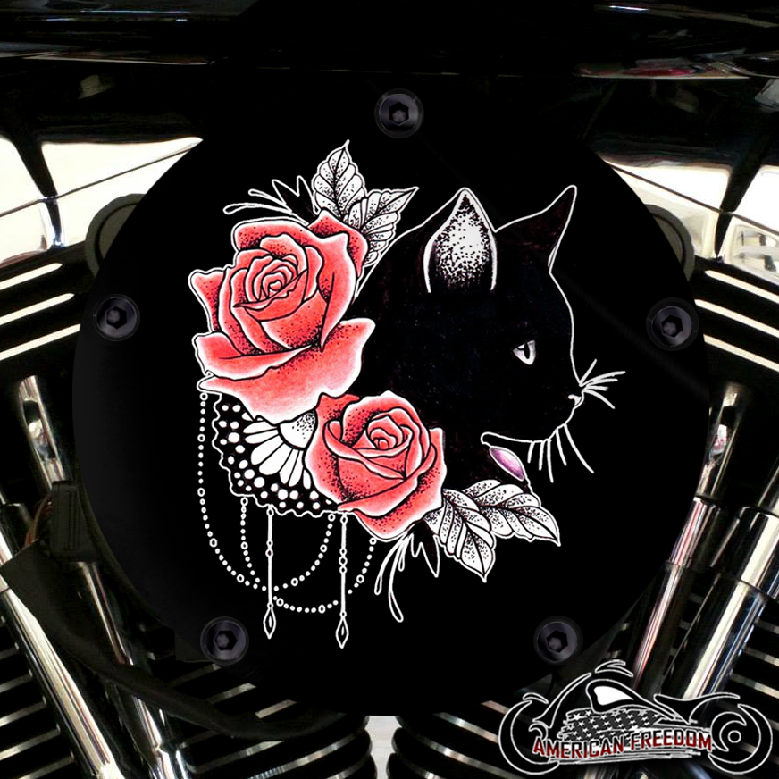 Harley Davidson High Flow Air Cleaner Cover - Roses Cat Red
